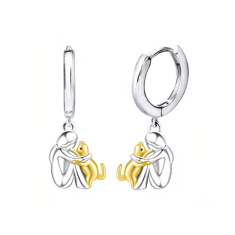 Cat Hug Pendant Necklace with Bonus Earrings
