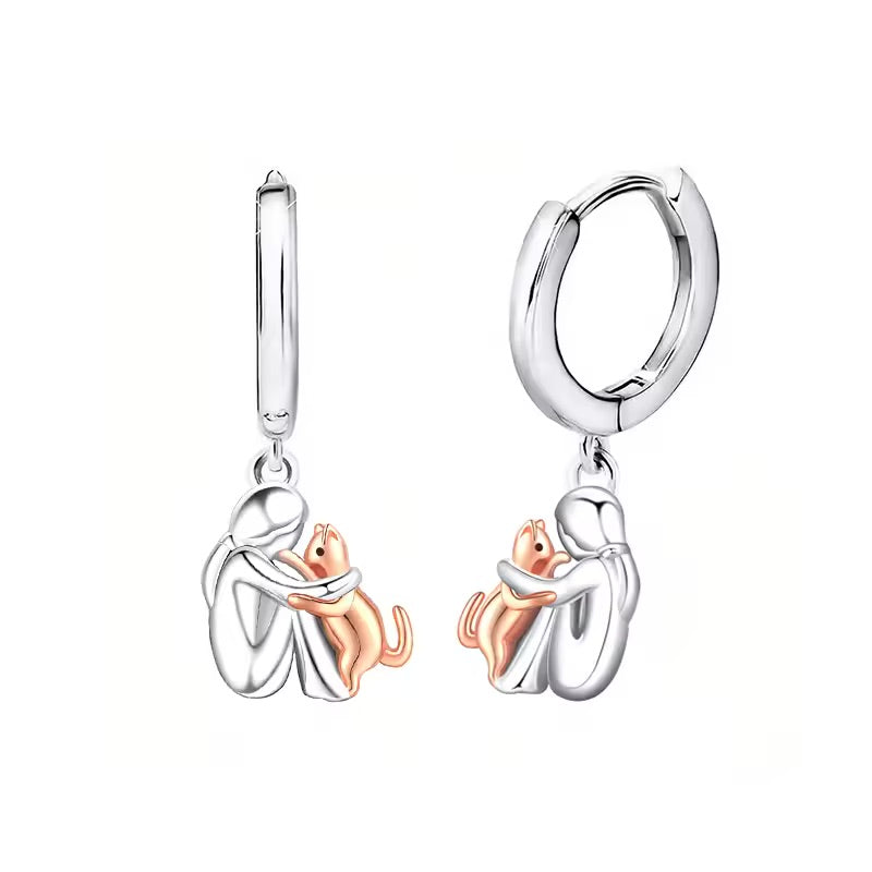 Cat Hug Pendant Necklace with Bonus Earrings